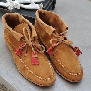 Soludos Moccasin Bootie Shoes, Premium Suede Leather, Saddle Color, Wm's 10, EUC